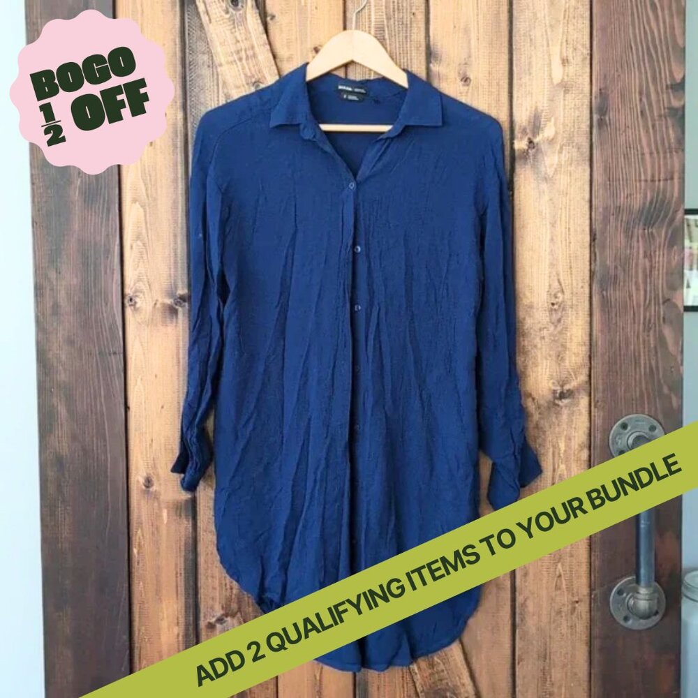 Prana Scheena Button Down Tunic Top in Navy Blue Size S NWOT